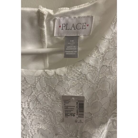 The Childrens Place Girls Dress Size 14 XL Short Sleeve White Floral Lace Silver - Picture 2 of 5